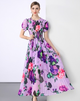 Short sleeve Bohemian beach dress Pleats Please dress