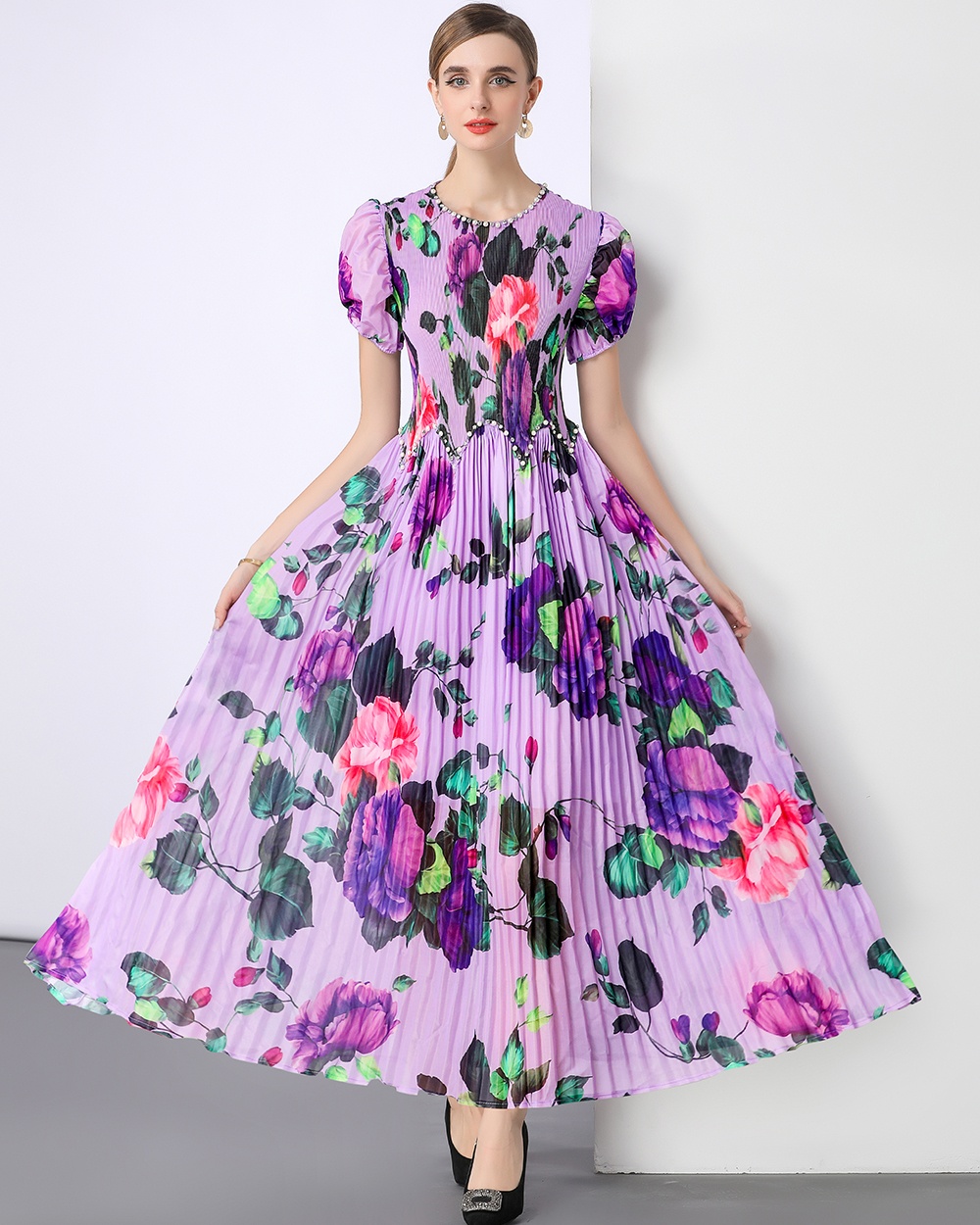 Short sleeve Bohemian beach dress Pleats Please dress