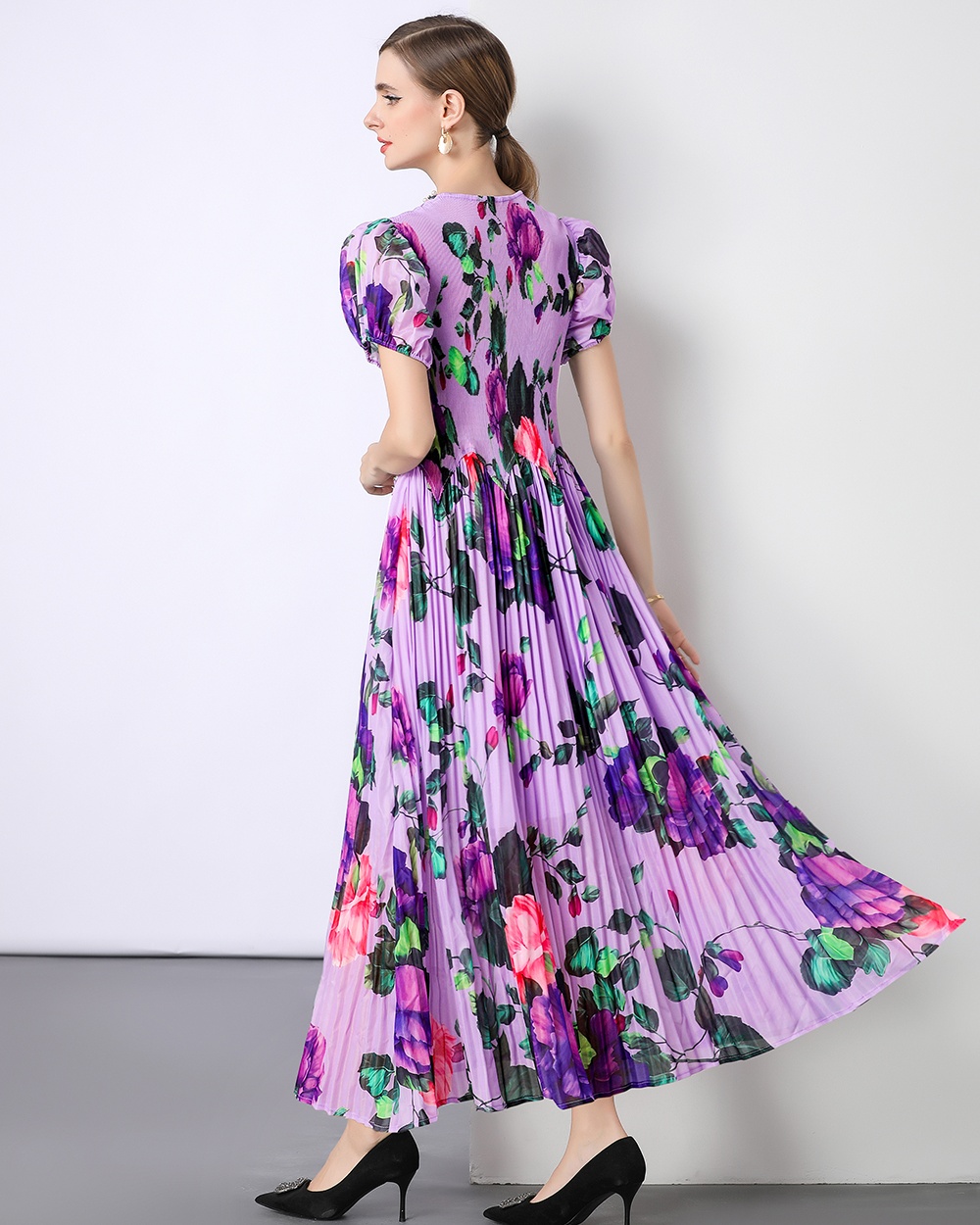 Short sleeve Bohemian beach dress Pleats Please dress