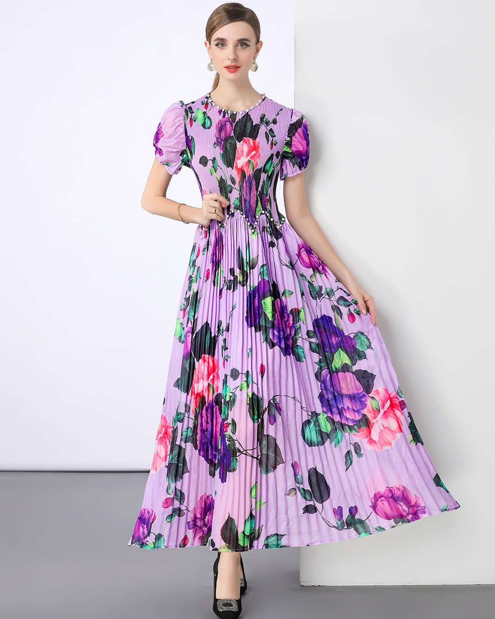 Short sleeve Bohemian beach dress Pleats Please dress