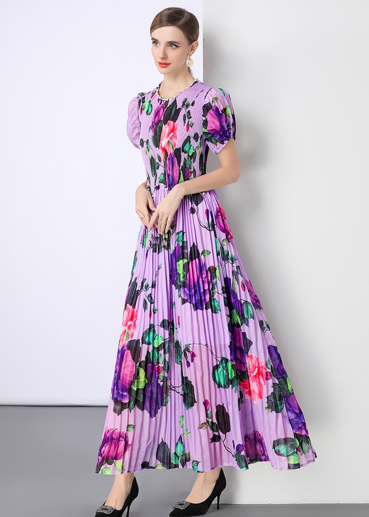 Short sleeve Bohemian beach dress Pleats Please dress
