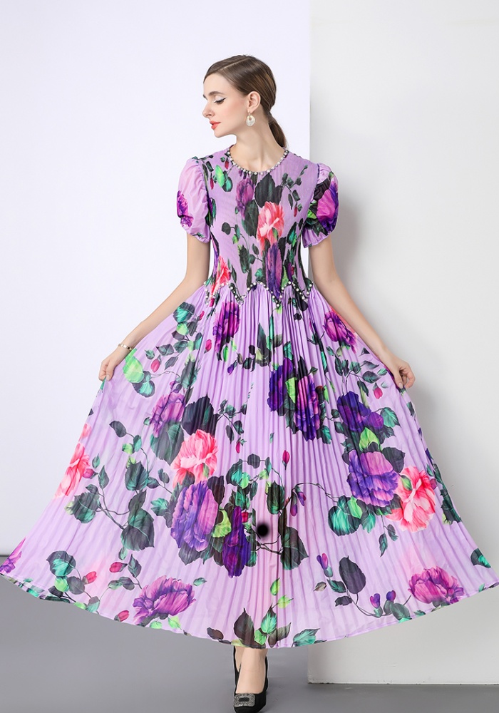 Short sleeve Bohemian beach dress Pleats Please dress