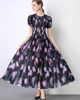 Not short sleeve Bohemian beach dress Pleats Please dress