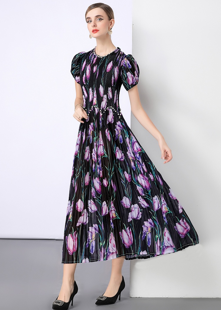 Not short sleeve Bohemian beach dress Pleats Please dress