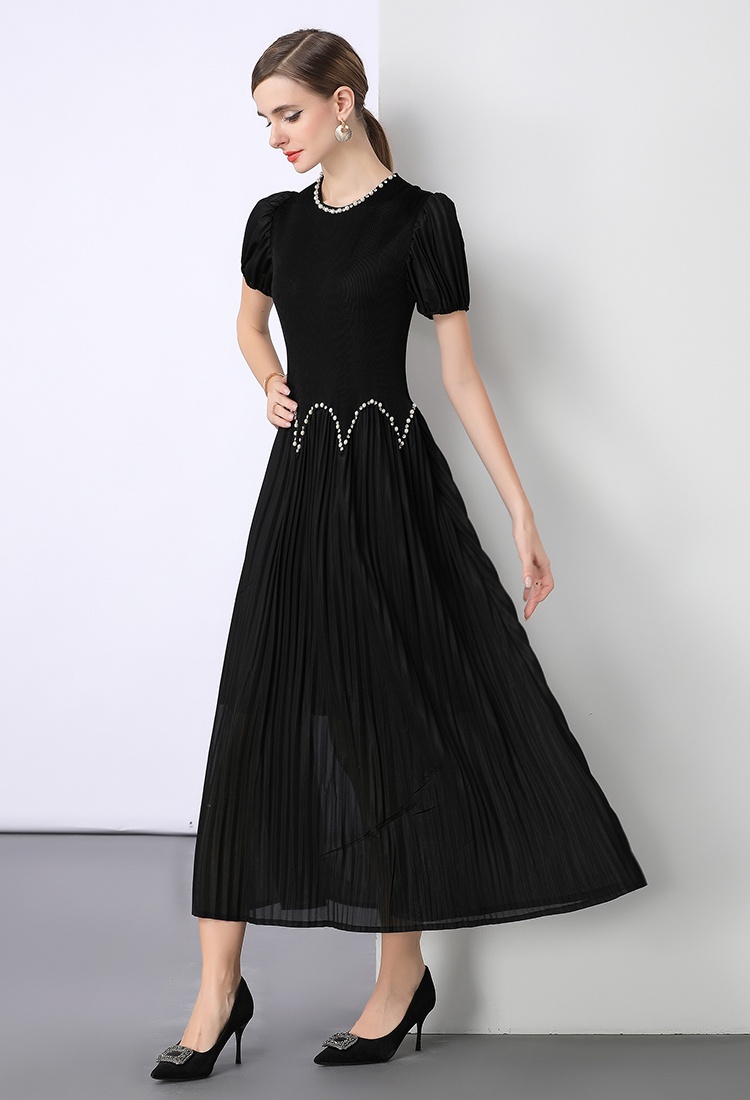 Pleats Please beading pleated short sleeve dress