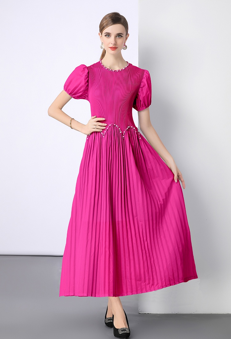 Pleats Please beading pleated short sleeve dress