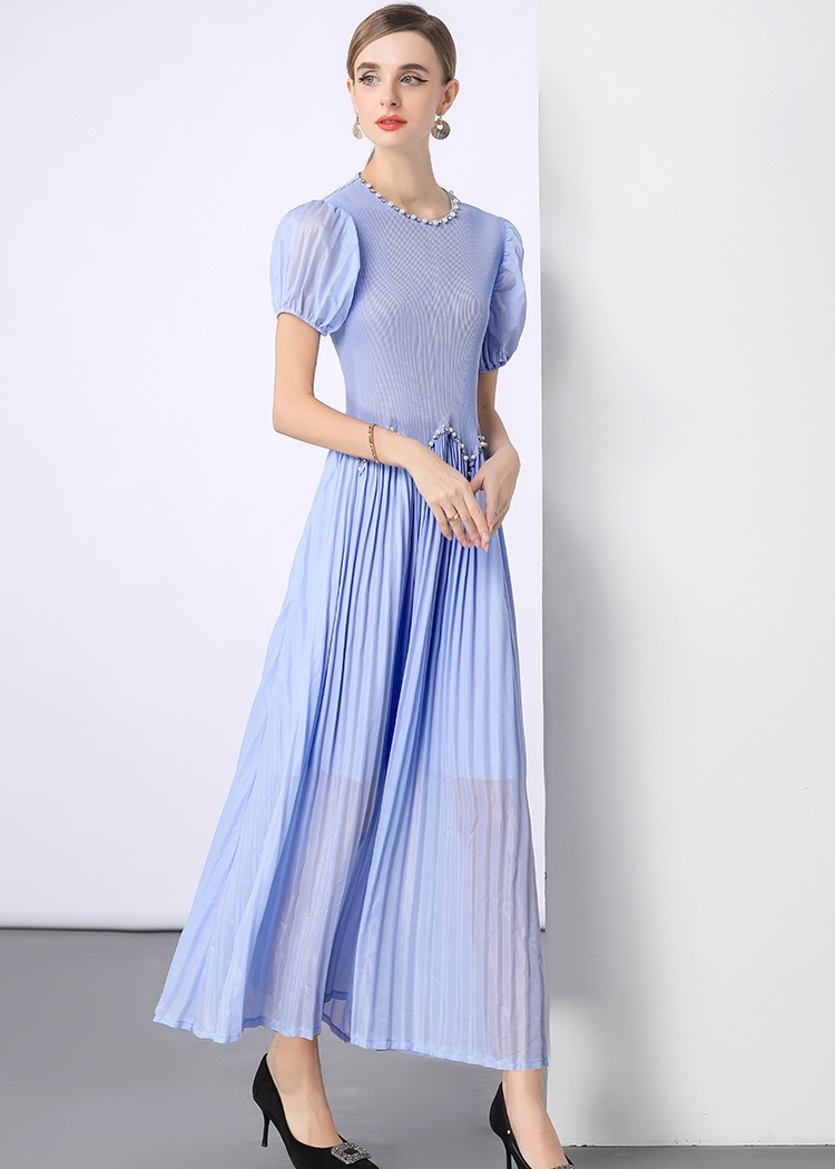 Pleats Please beading pleated short sleeve dress