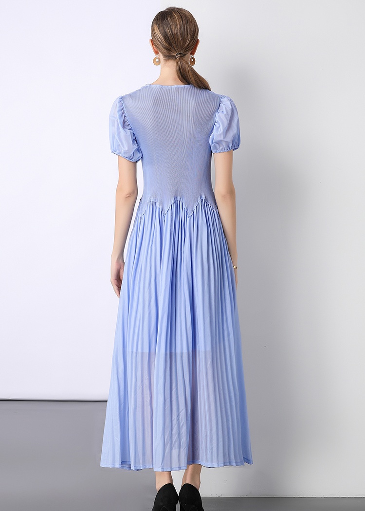 Pleats Please beading pleated short sleeve dress