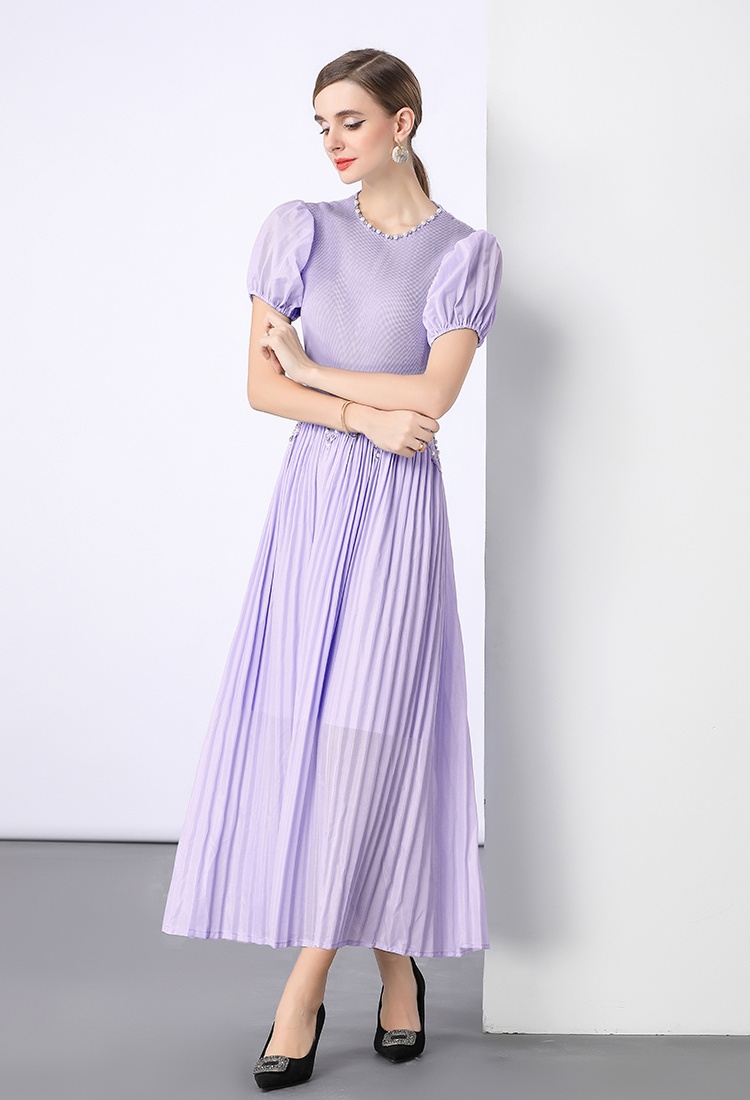 Pleats Please beading pleated short sleeve dress