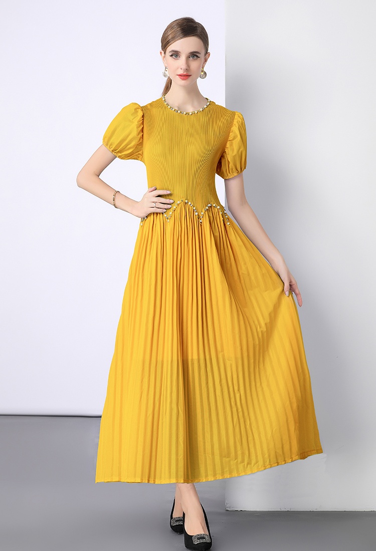 Pleats Please beading pleated short sleeve dress