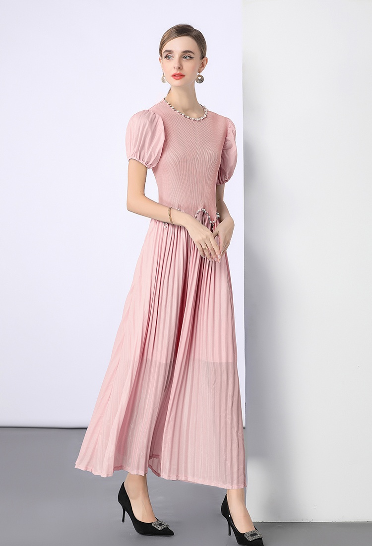 Pleats Please beading pleated short sleeve dress