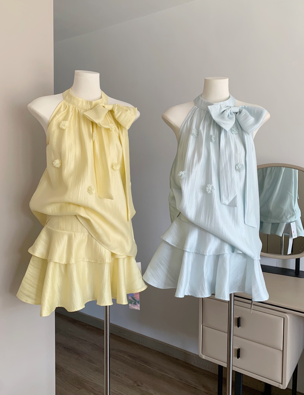 Halter summer tops sleeveless skirt 2pcs set for women