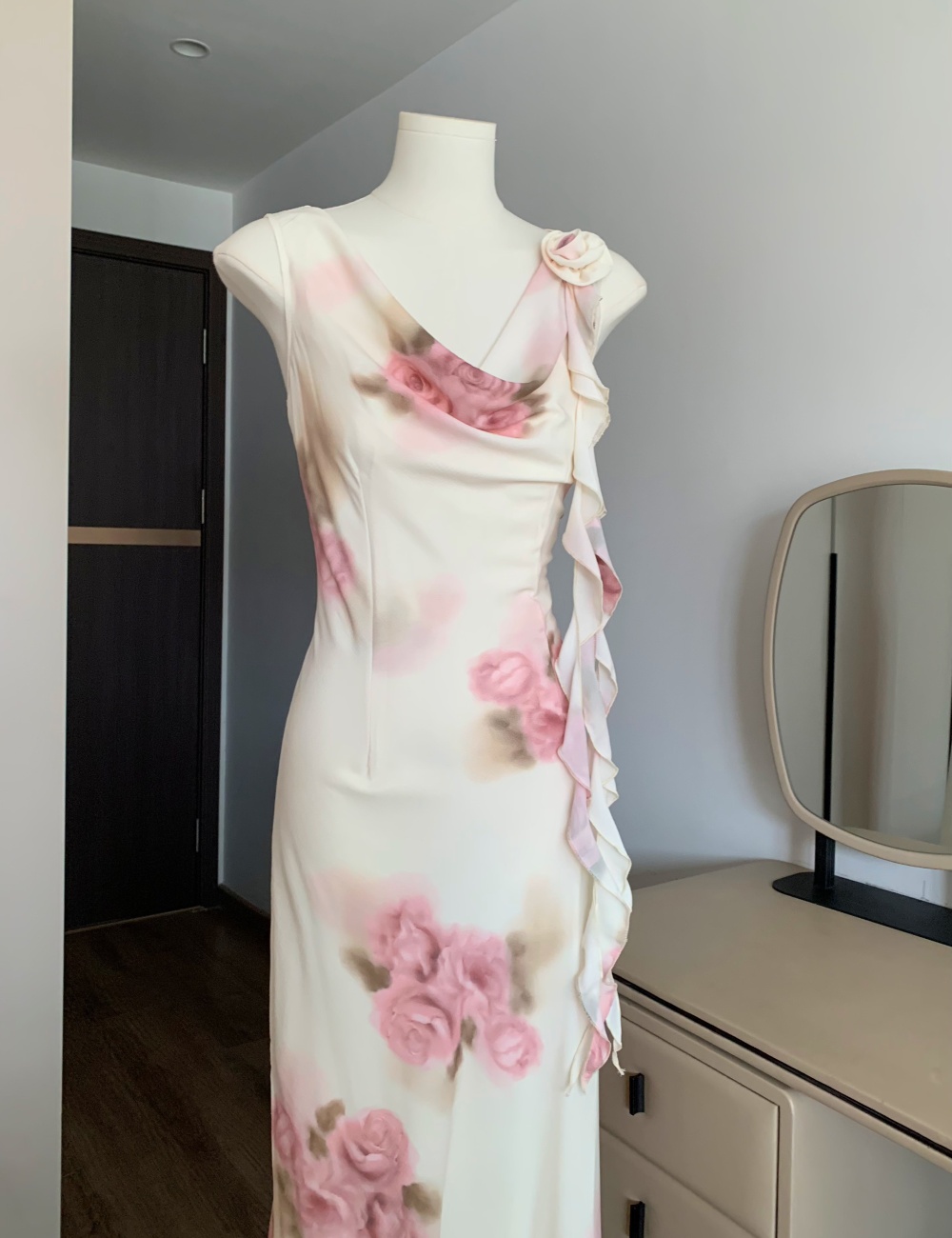 Niche pinched waist tender floral temperament Casual dress