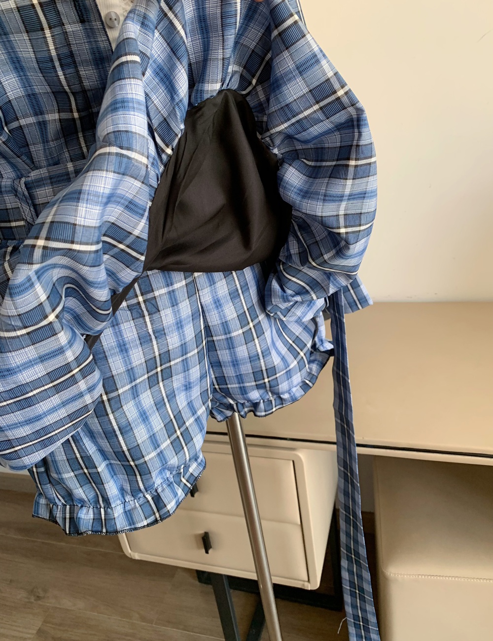 Temperament slim fashion tops retro plaid shirt 2pcs set