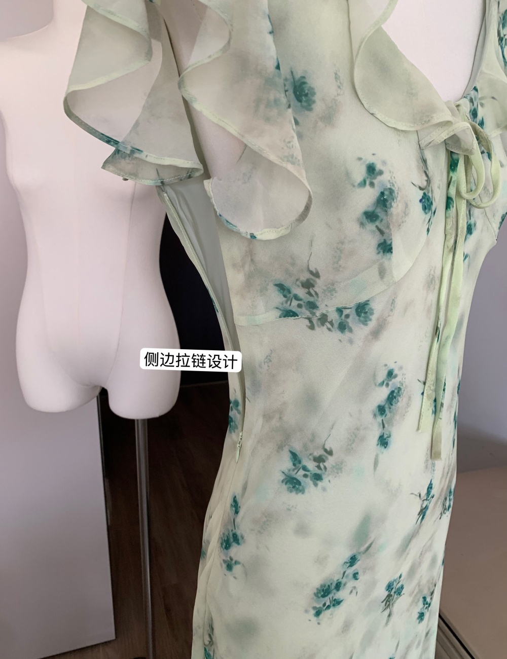 Temperament summer vacation long green floral dress