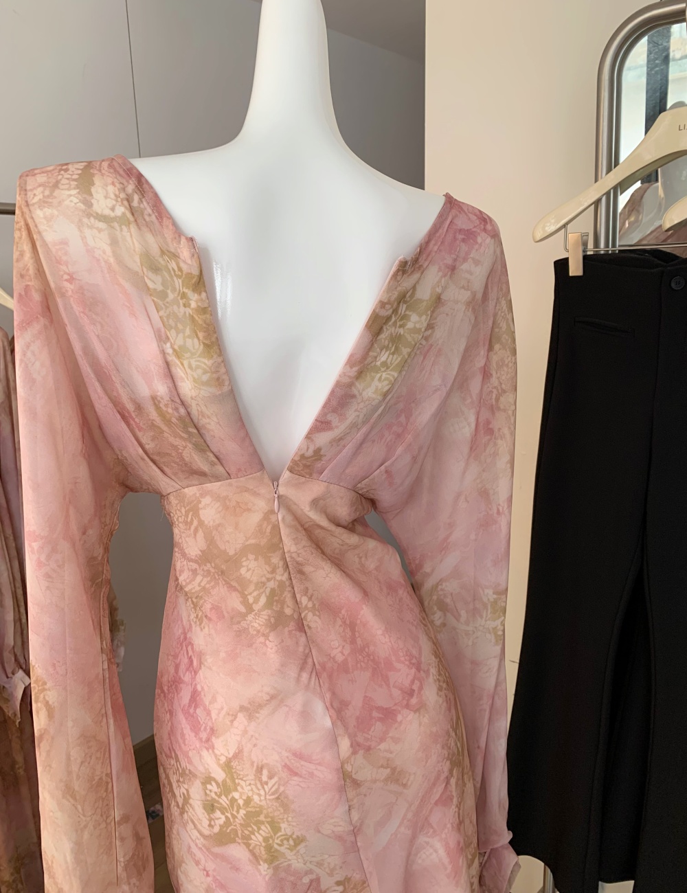 Chiffon long dress lantern sleeve dress for women
