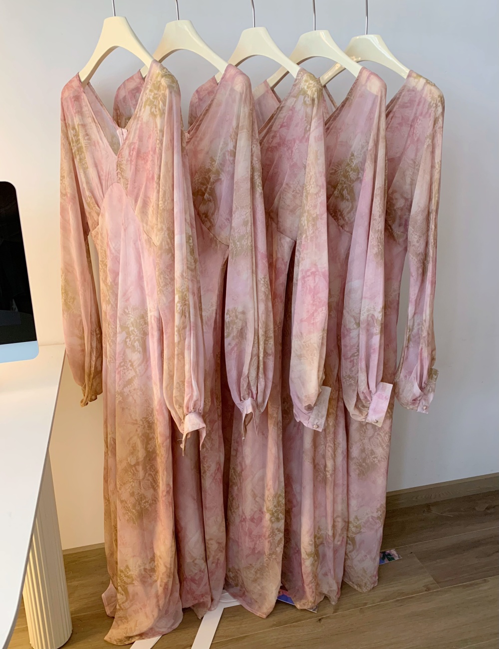 Chiffon long dress lantern sleeve dress for women