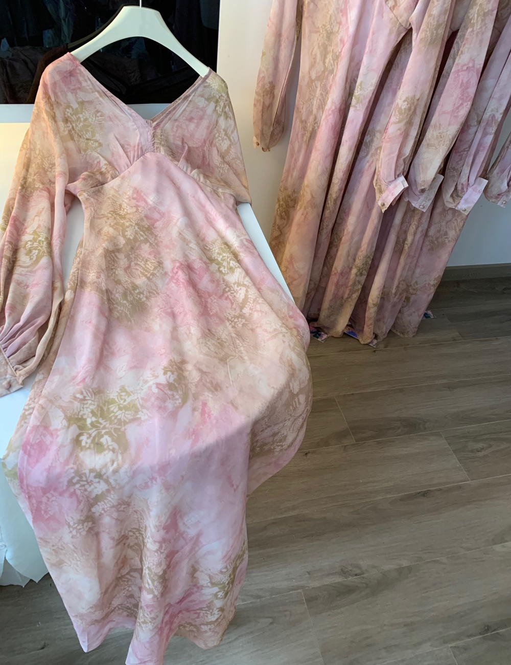 Chiffon long dress lantern sleeve dress for women