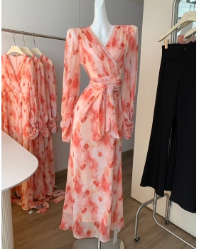 Western style summer dress printing frenum long dress