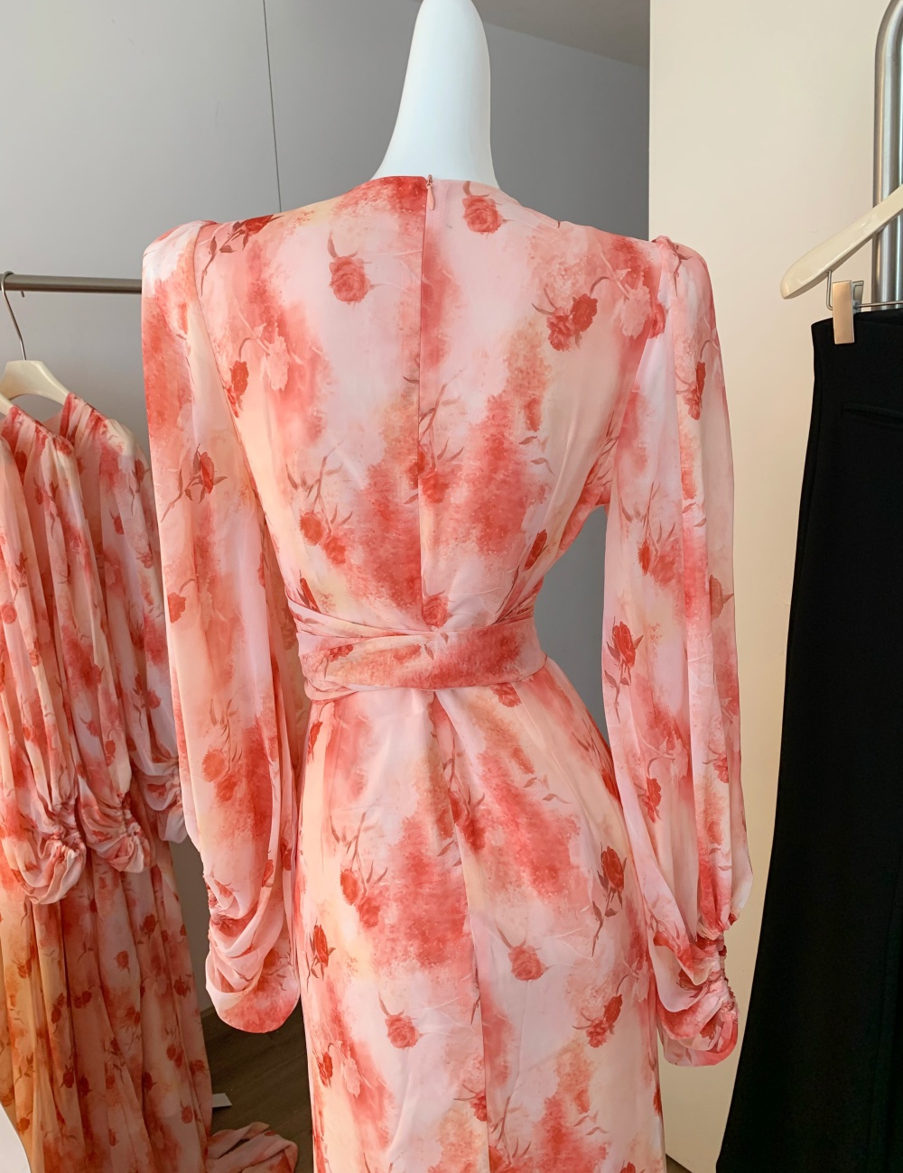 Western style summer dress printing frenum long dress