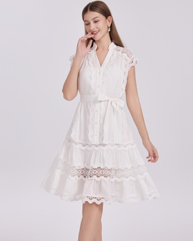 Sleeveless dress pinched waist long dress for women