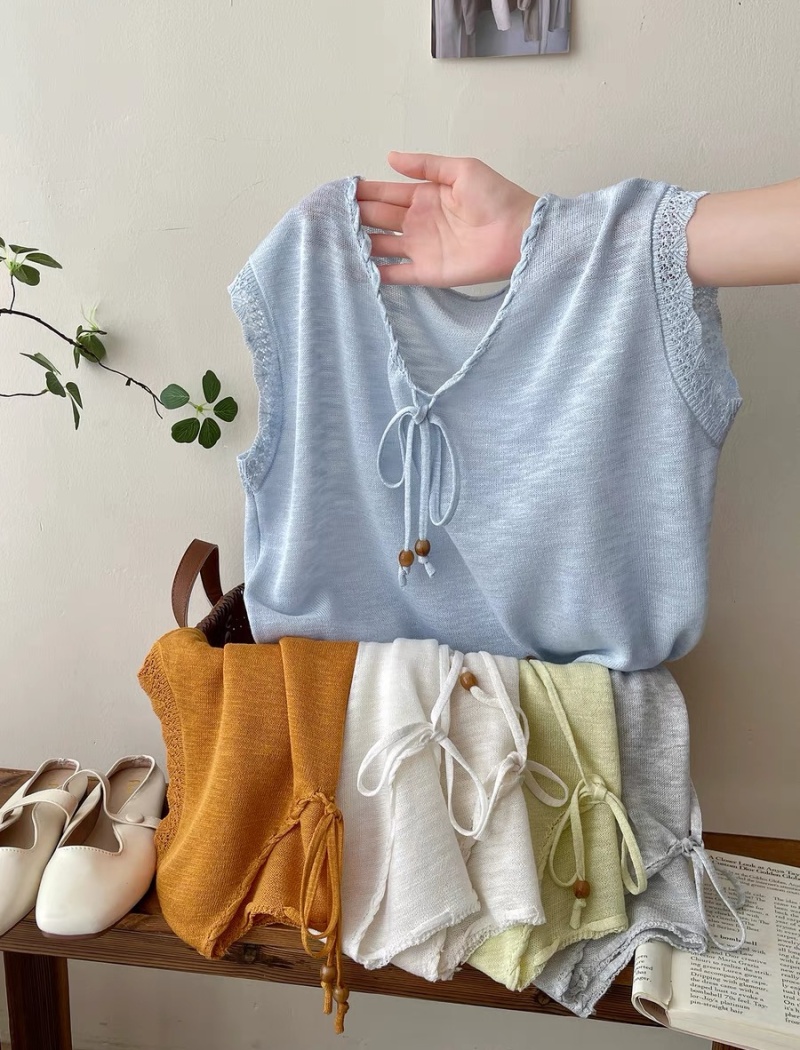 Summer V-neck tops short sleeve sweater for women