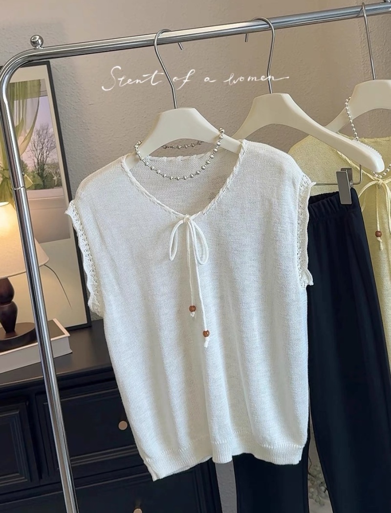Summer V-neck tops short sleeve sweater for women