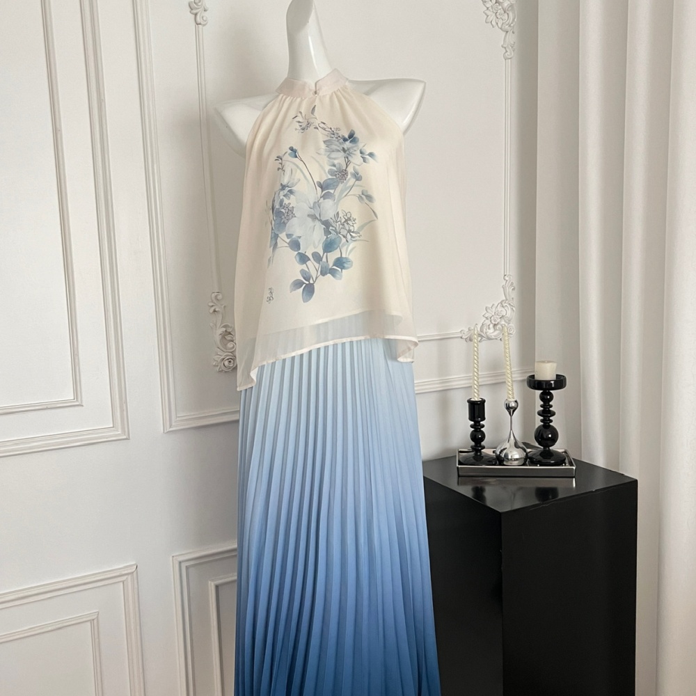 Temperament elegant short skirt slim gradient tops a set