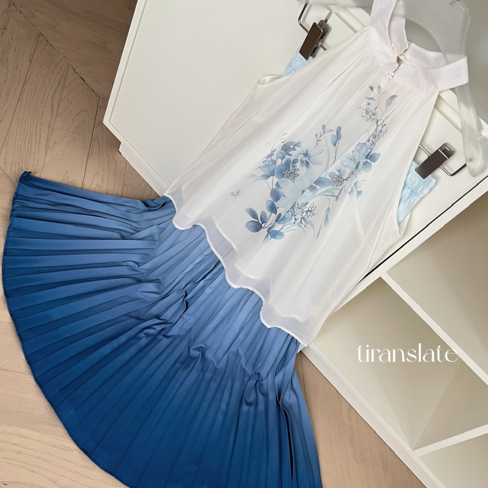 Temperament elegant short skirt slim gradient tops a set