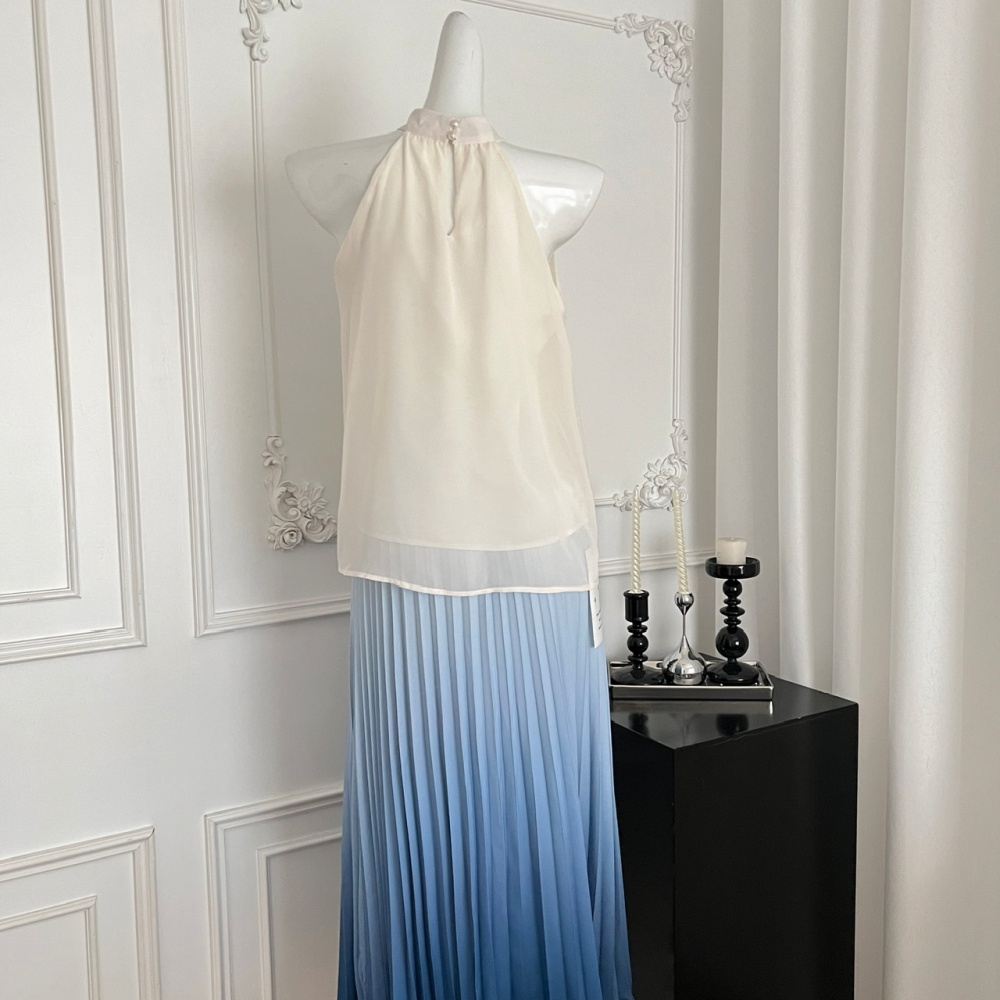 Temperament elegant short skirt slim gradient tops a set