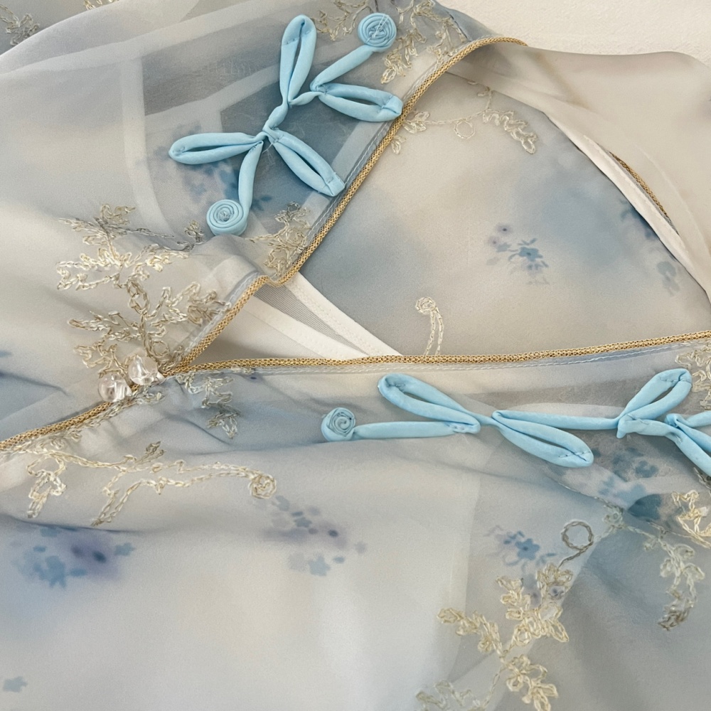 Embroidery summer shirt lace tops a set