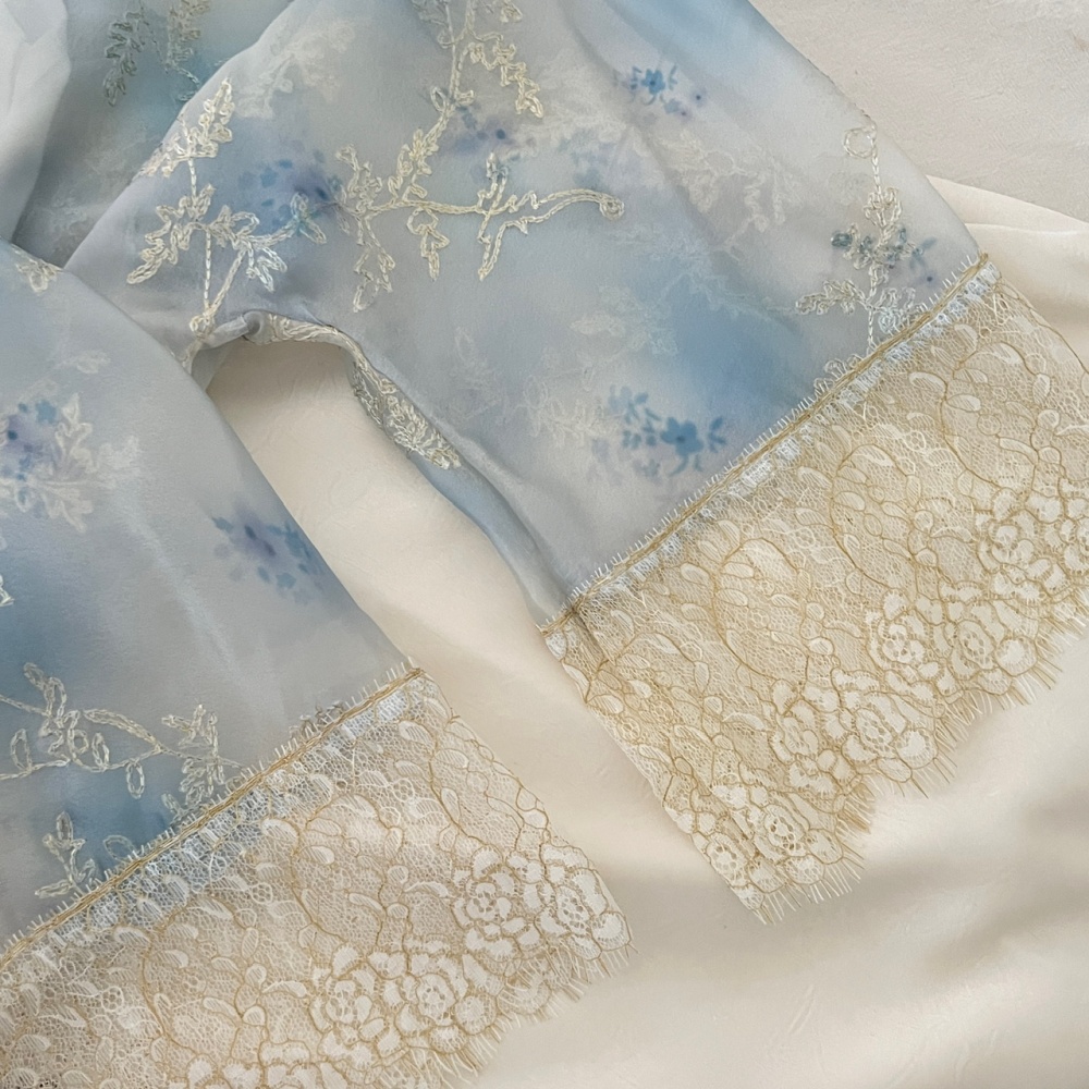 Embroidery summer shirt lace tops a set