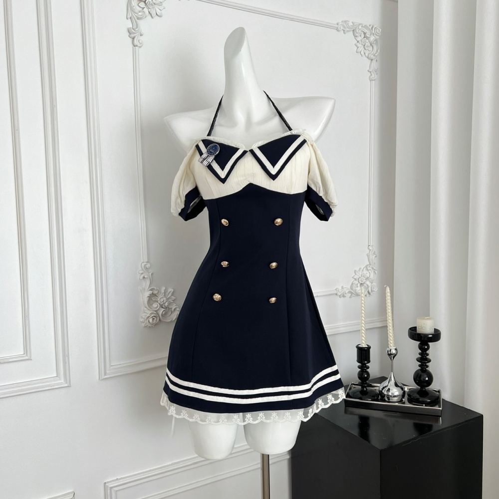 Pinched waist spicegirl mixed colors slim summer dress