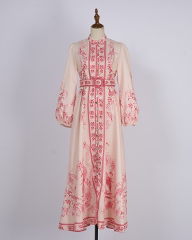 European style retro maxi dress single-breasted dress