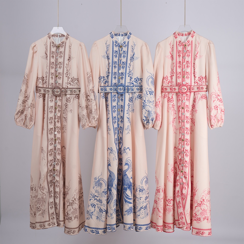 European style retro maxi dress single-breasted dress
