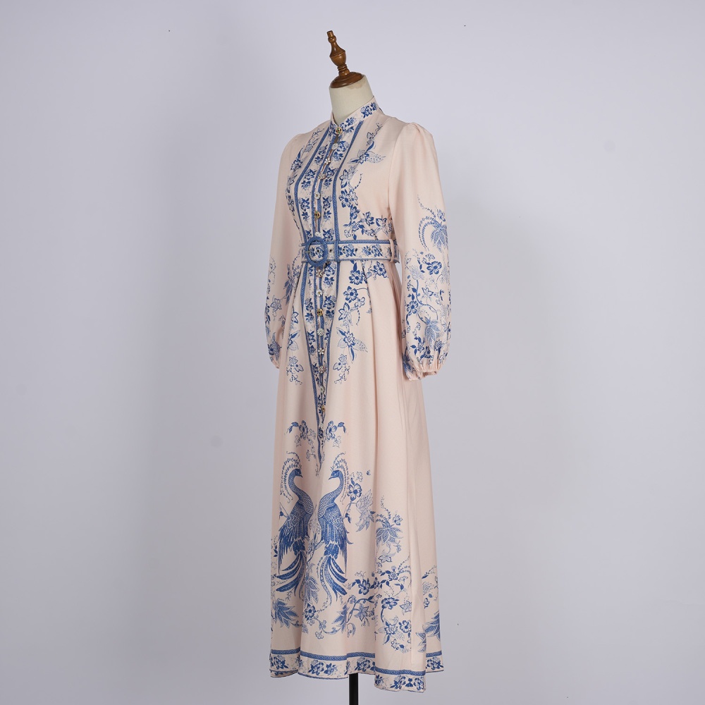 European style retro maxi dress single-breasted dress