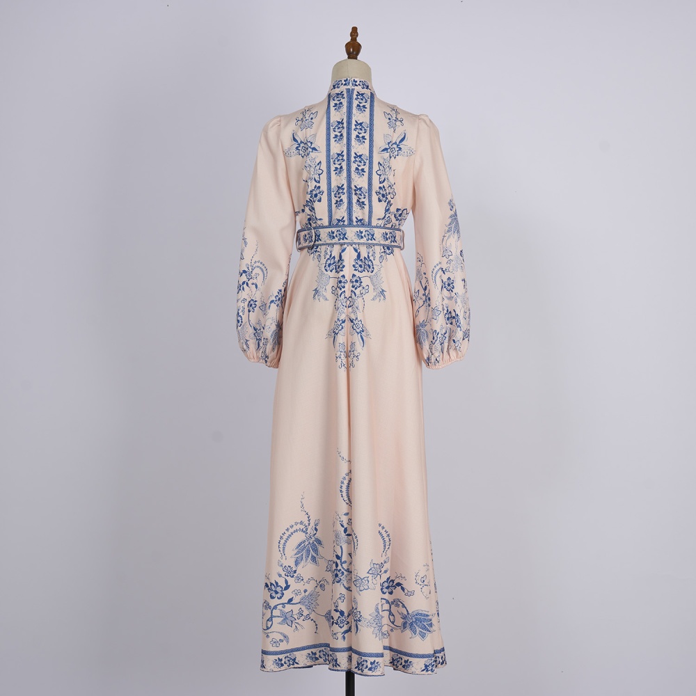 European style retro maxi dress single-breasted dress