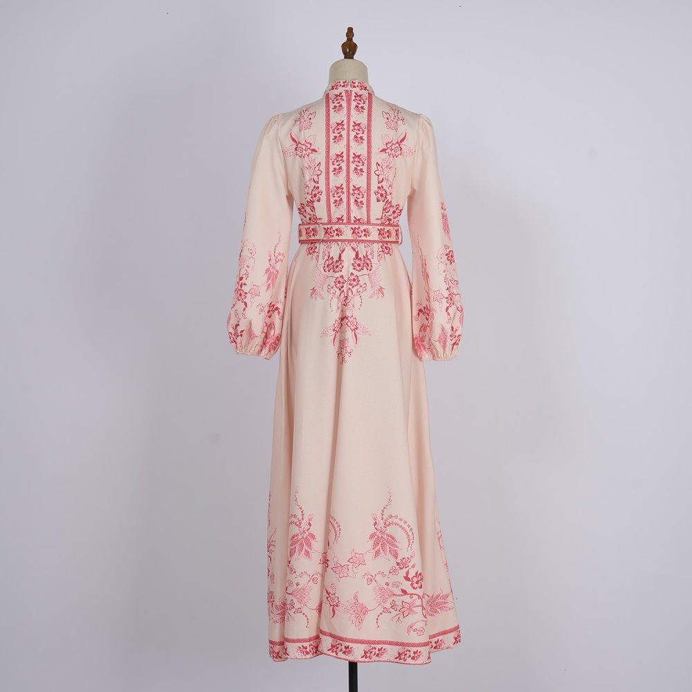 European style retro maxi dress single-breasted dress
