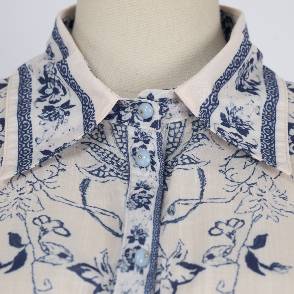 Printing V-neck spring shirt long totem pants a set