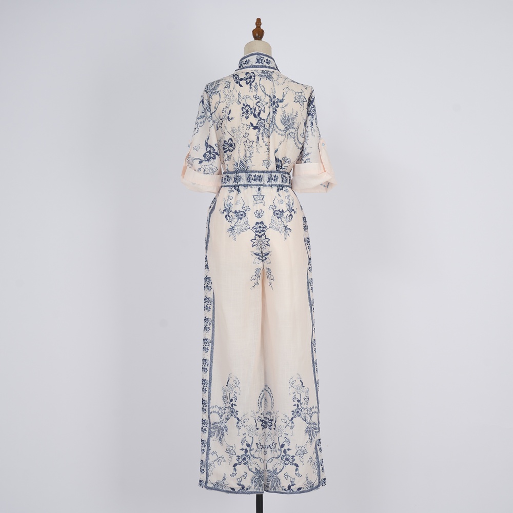 Printing V-neck spring shirt long totem pants a set