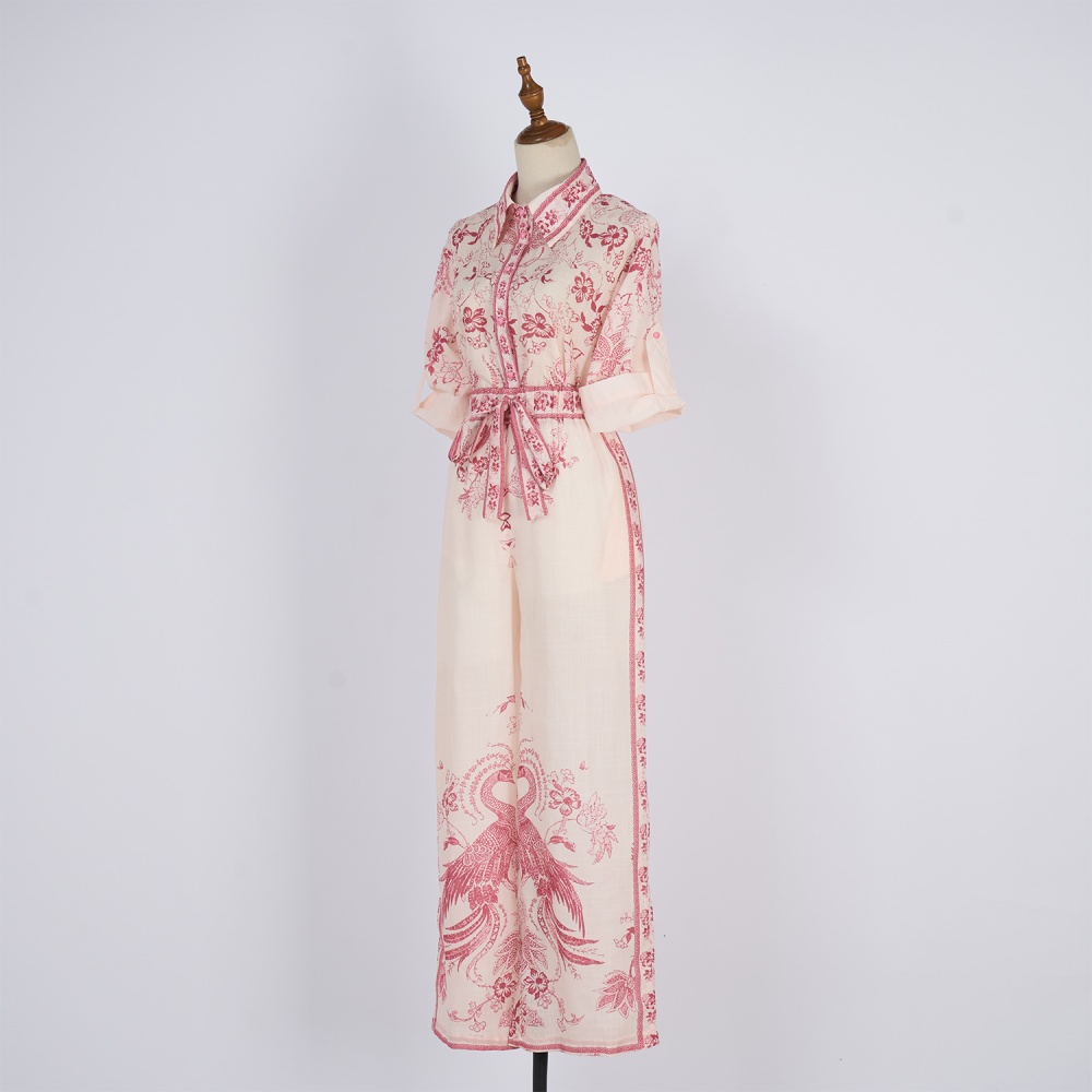 Printing V-neck spring shirt long totem pants a set