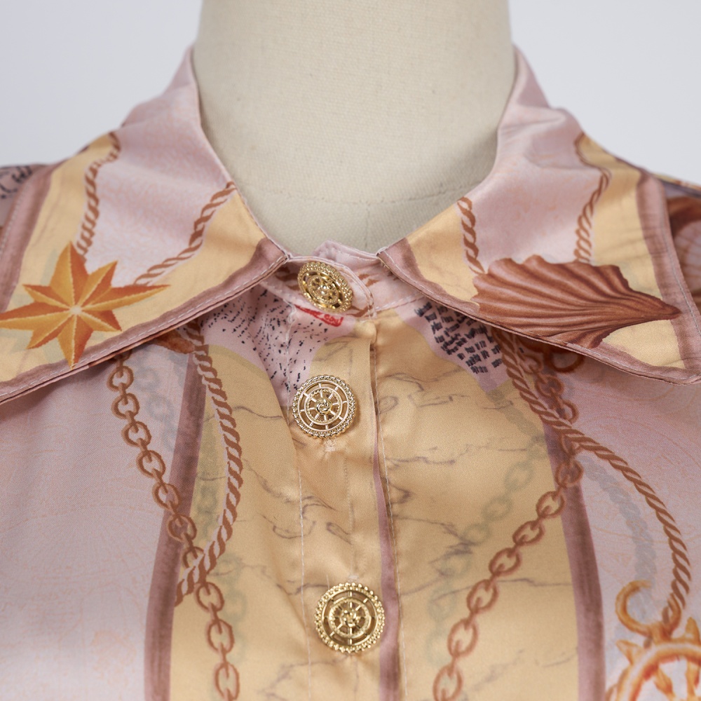 Printing temperament shirt satin shorts a set
