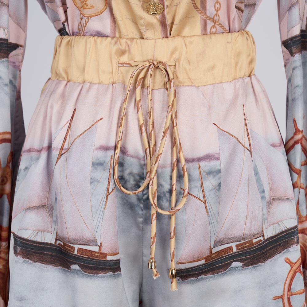 Printing temperament shirt satin shorts a set