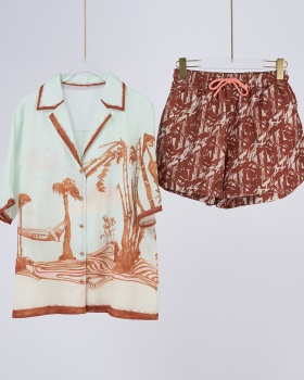 Summer silk shorts pattern short sleeve shirt a set