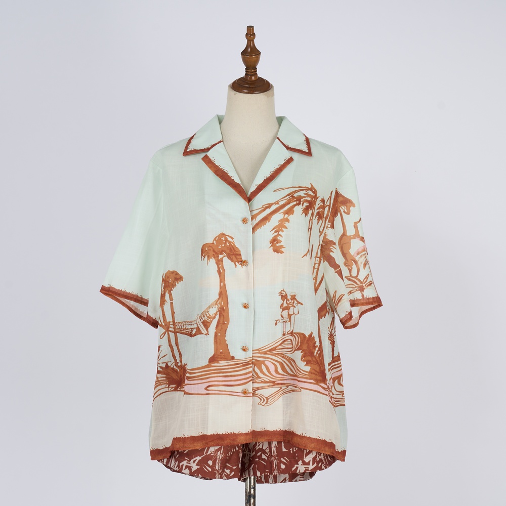 Summer silk shorts pattern short sleeve shirt a set