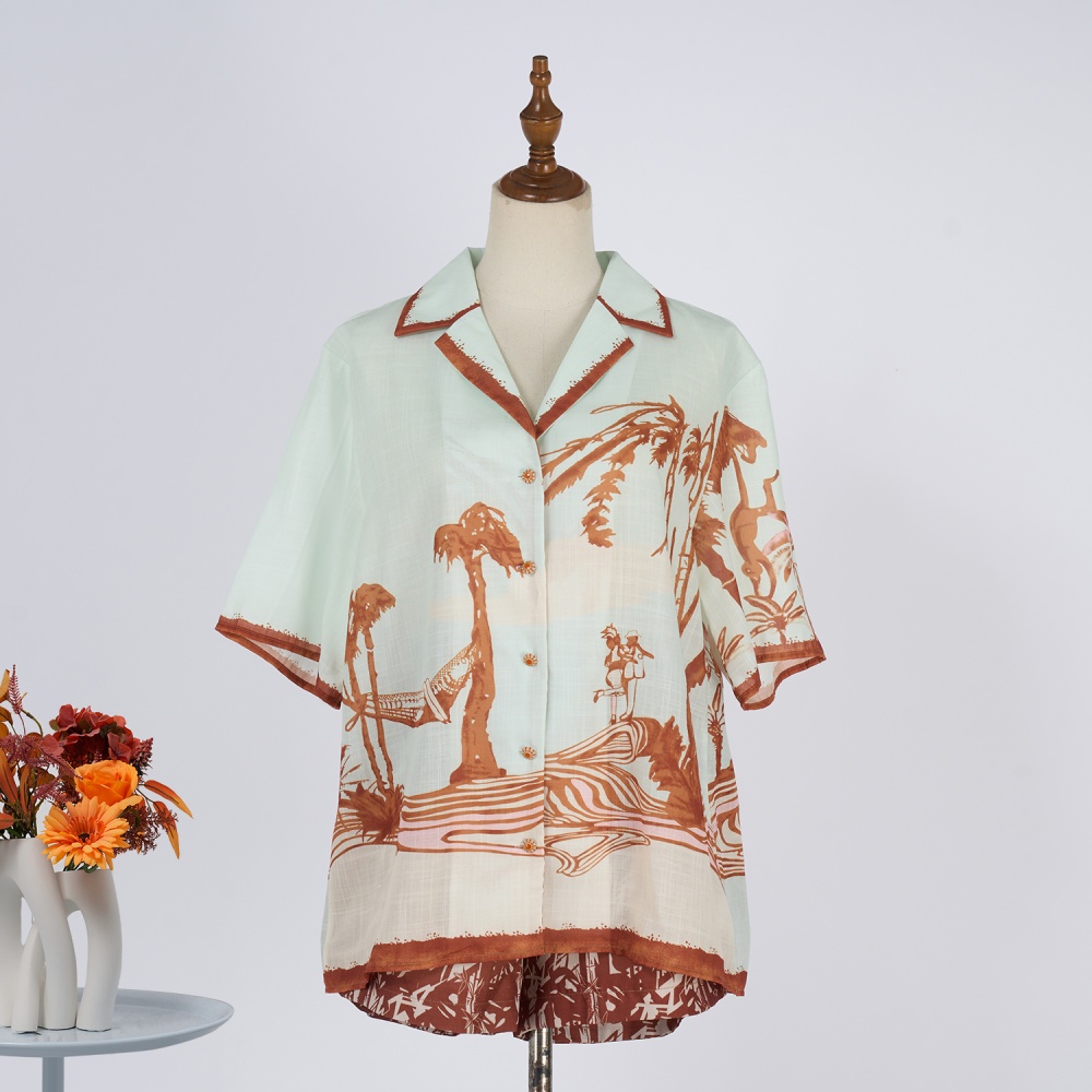 Summer silk shorts pattern short sleeve shirt a set