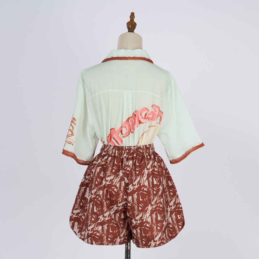 Summer silk shorts pattern short sleeve shirt a set