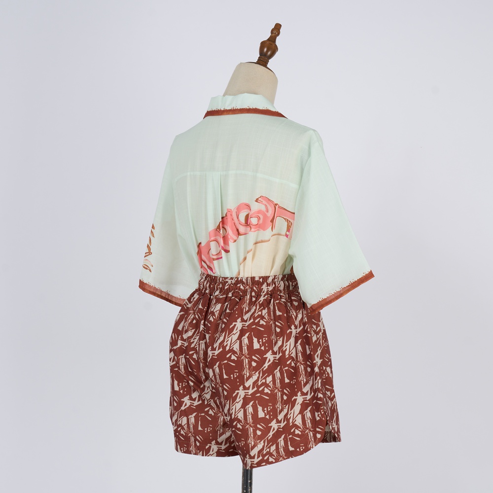 Summer silk shorts pattern short sleeve shirt a set