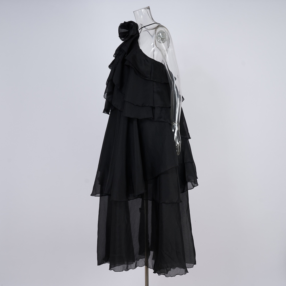 Halter elegant long dress lotus leaf edges dress