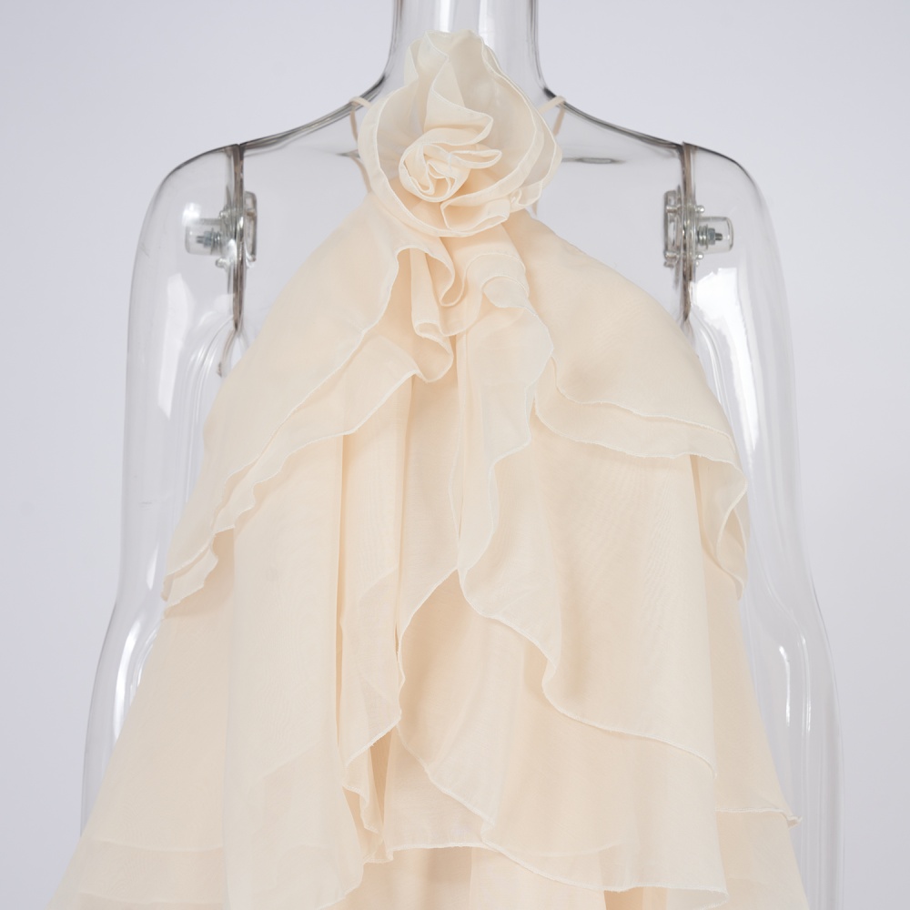 Halter elegant long dress lotus leaf edges dress